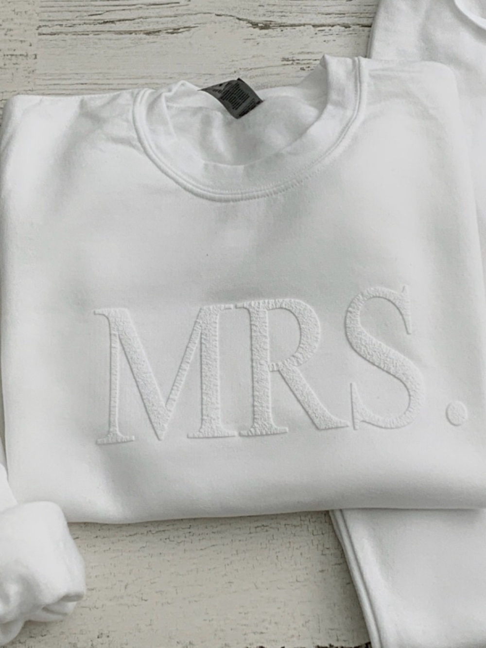 White 'MRS.' Embroidered Sweatshirt